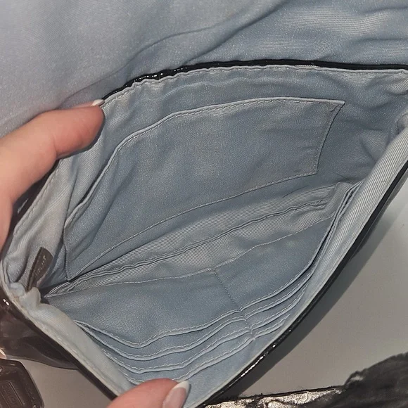 Coach Large Glossy Shiny Black Leather Wristlet Clutch - Picture 10 of 12